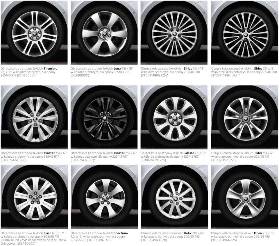 5J x 18" w kolorze srebrnym; dla opony 225/40 R18 (3T0071498G 7ZS)* Obręcz koła ze stopów lekkich Sirius 7.