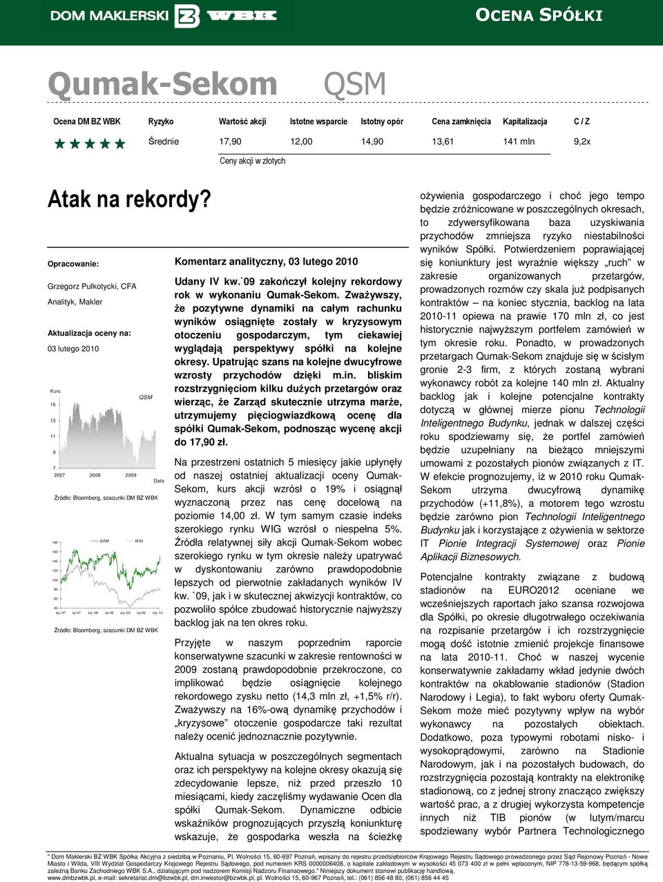 Data sty 07 lip 07 sty 08 lip 08 sty 09 lip 09 sty 10 Źródło: Bloomberg, szacunki DM BZ WBK Komentarz analityczny, 03 lutego 2010 Udany IV kw.