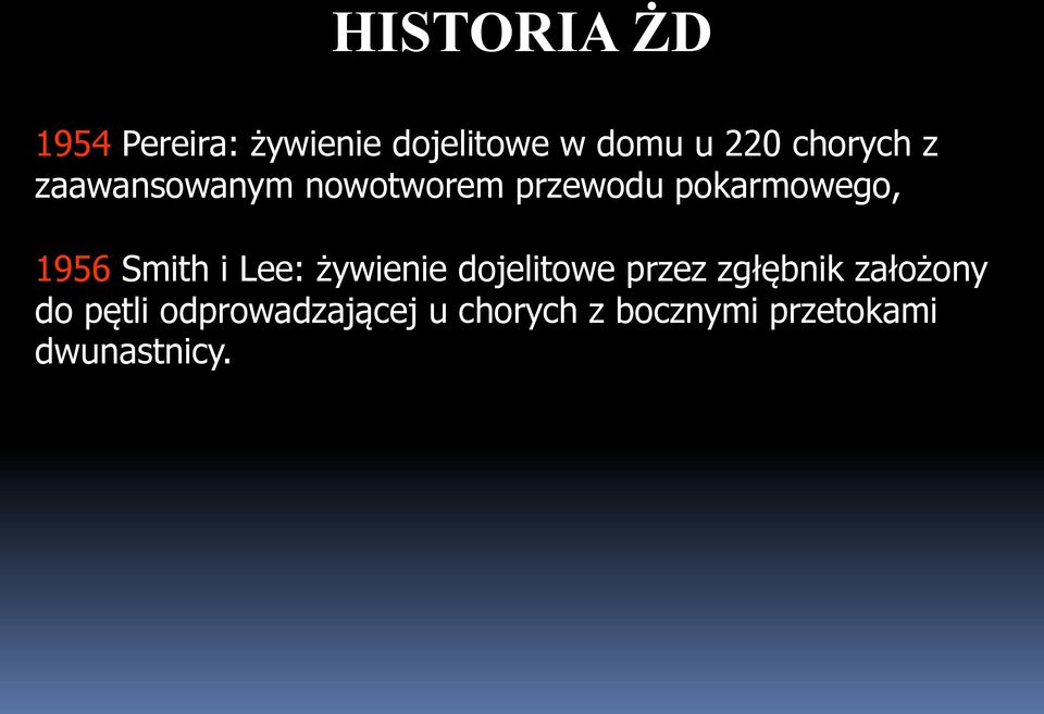 Smith i Lee: żywienie dojelitowe przez zgłębnik założony do