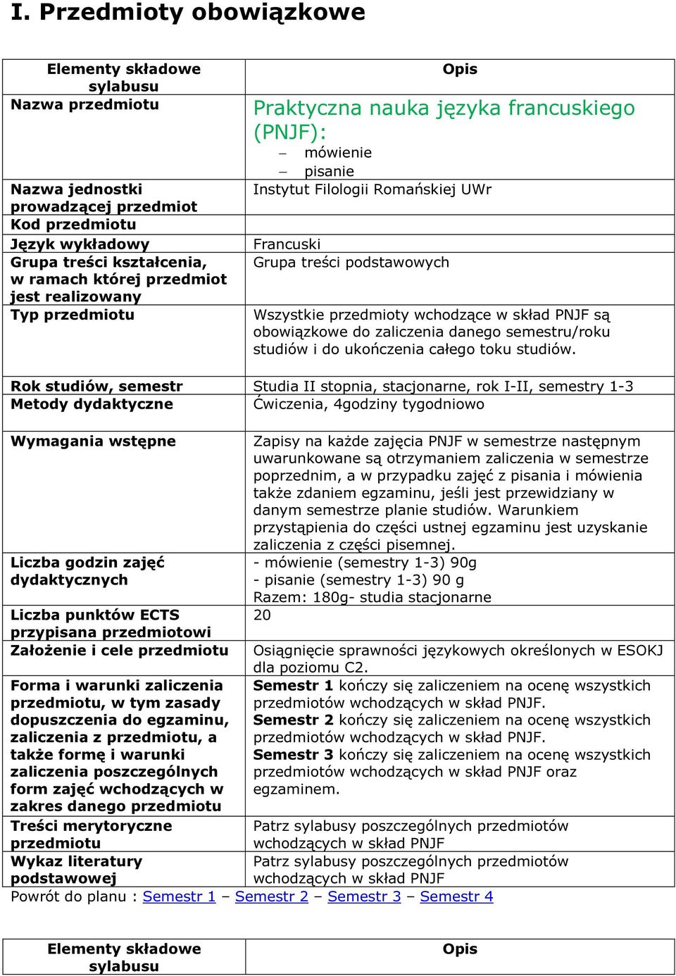 Rok studiów, semestr Studia II stopnia, stacjonarne, rok I-II, semestry 1-3 Metody dydaktyczne Ćwiczenia, 4godziny tygodniowo Wymagania wstępne zaliczenia z, a zakres danego Zapisy na każde zajęcia