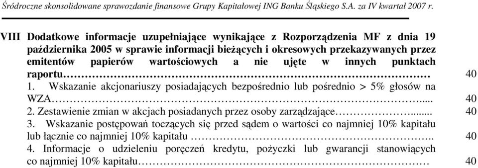 Wskazanie akcjonariuszy posiadających bezpośrednio lub pośrednio > 5% głosów na WZA... 40 2. Zestawienie zmian w akcjach posiadanych przez osoby zarządzające.