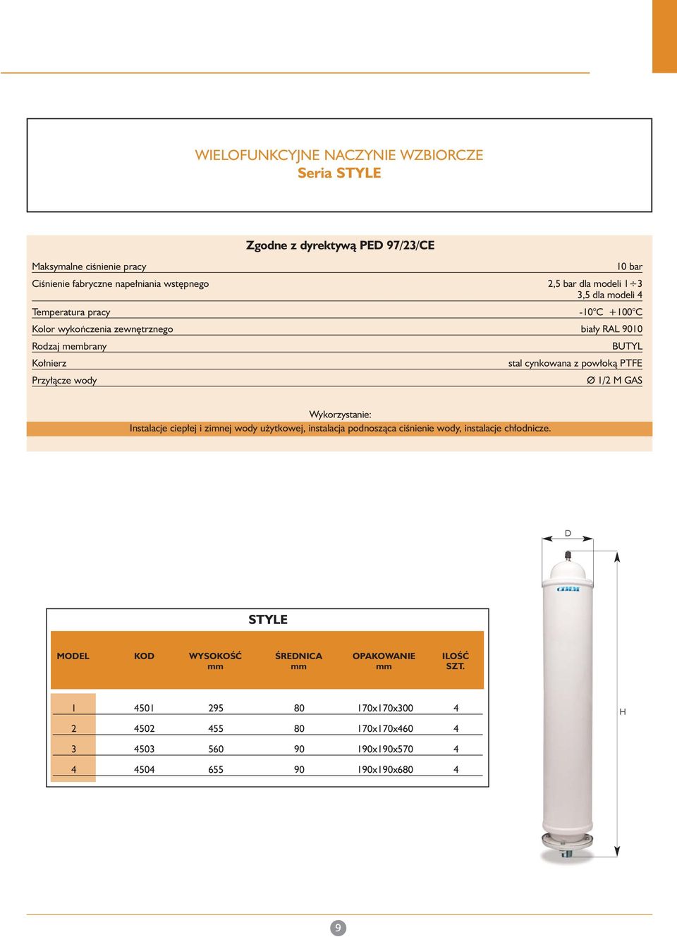 cynkowana z pow okà PTFE Ø 1/2 M GAS Wykorzystanie: Instalacje ciep ej i zimnej wody u ytkowej, instalacja podnoszàca ciênienie wody, instalacje ch odnicze.