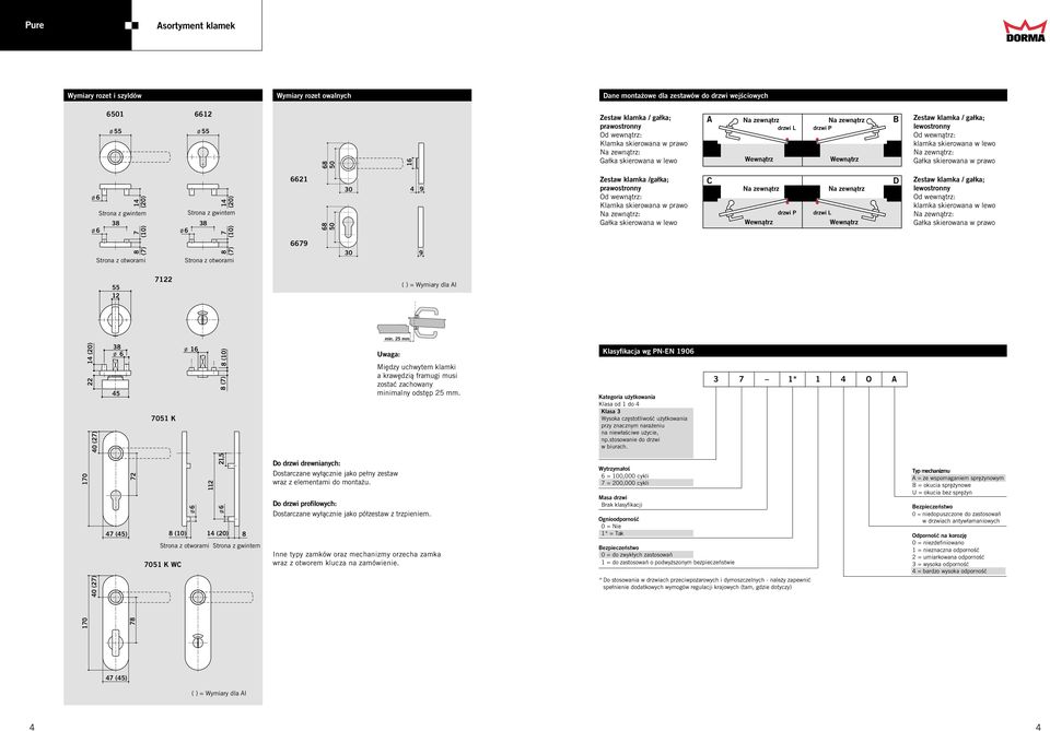skierowana w prawo : Gałka skierowana w lewo C drzwi P drzwi L D lewostronny klamka skierowana w lewo : Gałka skierowana w prawo 8 (7) Strona z otworami 8 (7) Strona z otworami 6679 30 9 55 12 7122
