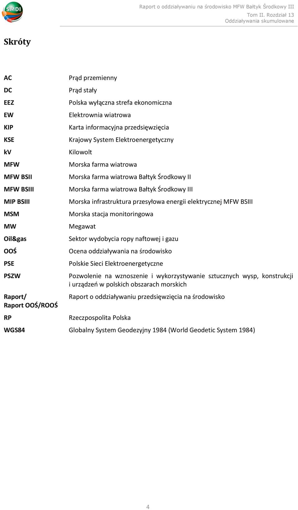 infrastruktura przesyłowa energii elektrycznej MFW BSIII Morska stacja monitoringowa Megawat Sektor wydobycia ropy naftowej i gazu Ocena oddziaływania na środowisko Polskie Sieci Elektroenergetyczne