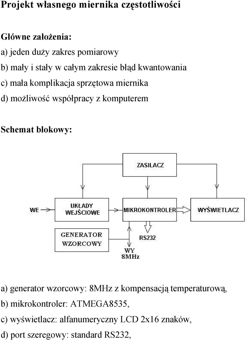 współpracy z komputerem Schemat blokowy: a) generator wzorcowy: 8MHz z kompensacją temperaturową, b)