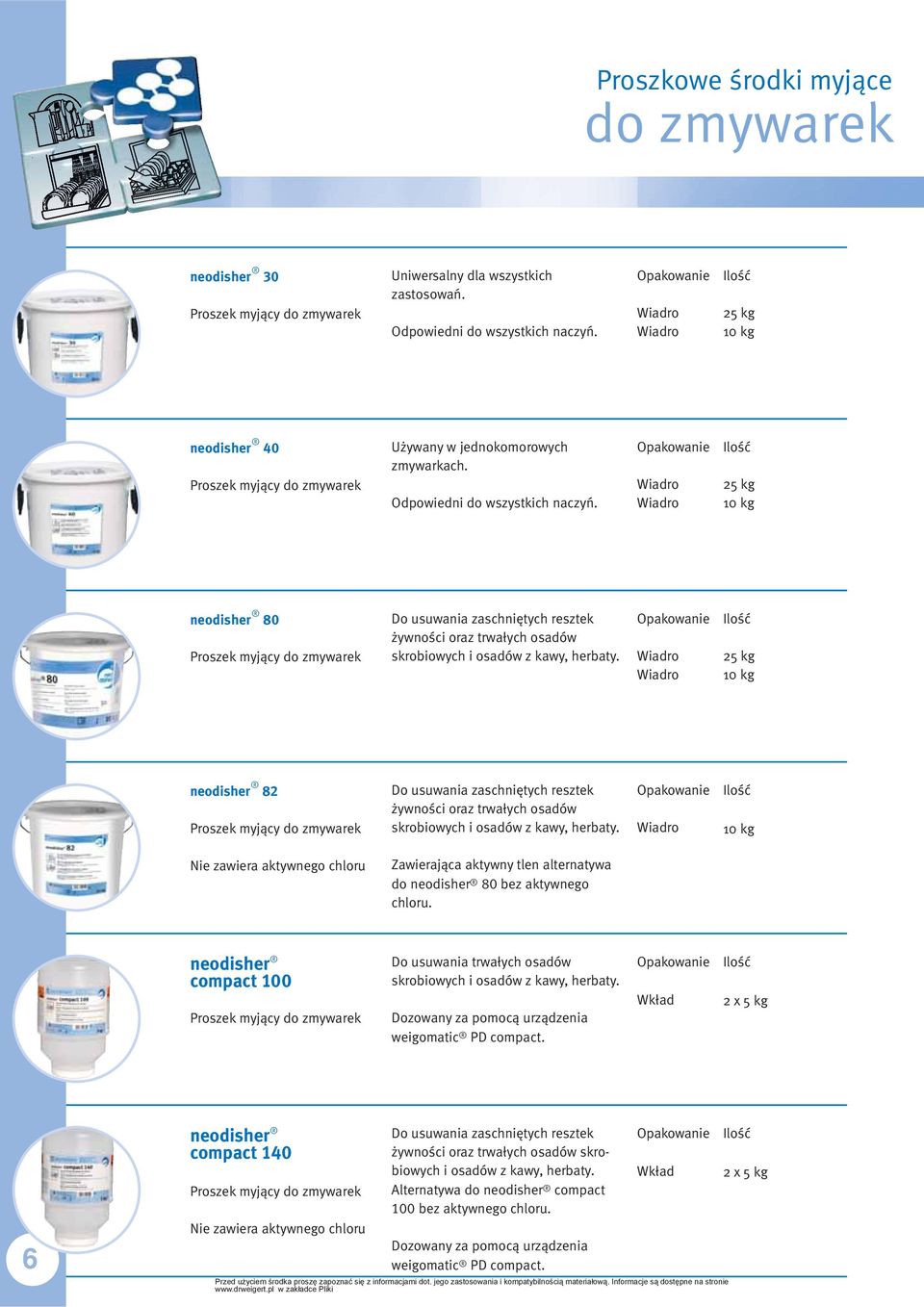 10 kg neodisher 80 Proszek myjący do zmywarek Do usuwania zaschniętych resztek żywności oraz trwałych osadów skrobiowych i osadów z kawy, herbaty.