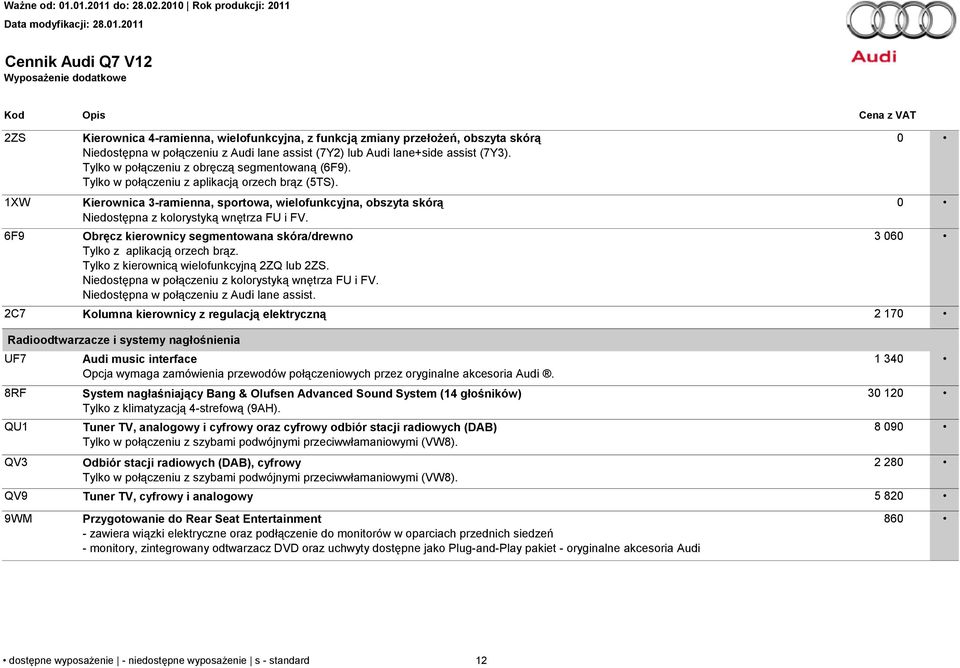 Kierownica 3-ramienna, sportowa, wielofunkcyjna, obszyta skórą Niedostępna z kolorystyką wnętrza FU i FV. Obręcz kierownicy segmentowana skóra/drewno Tylko z aplikacją orzech brąz.