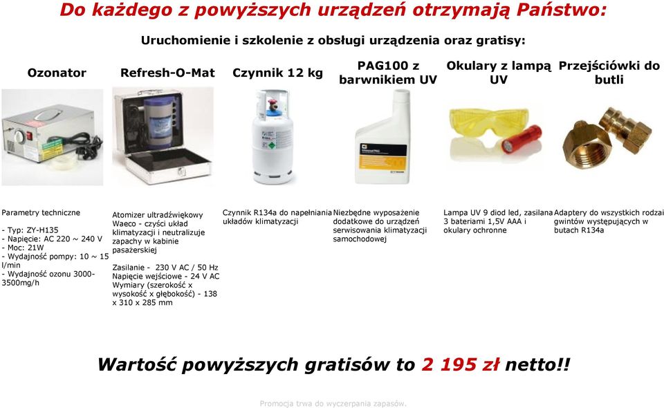 układ klimatyzacji i neutralizuje zapachy w kabinie pasażerskiej Zasilanie - 230 V AC / 50 Hz Napięcie wejściowe - 24 V AC Wymiary (szerokość x wysokość x głębokość) - 138 x 310 x 285 mm Czynnik