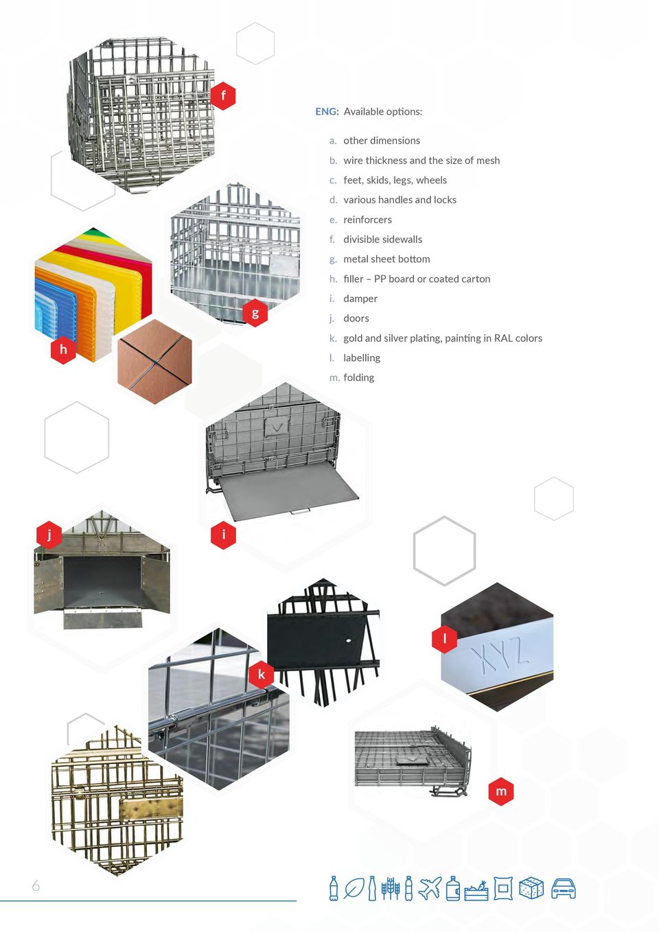 divisible sidewalls g. metal sheet bottom h. filler PP board or coated carton g i.