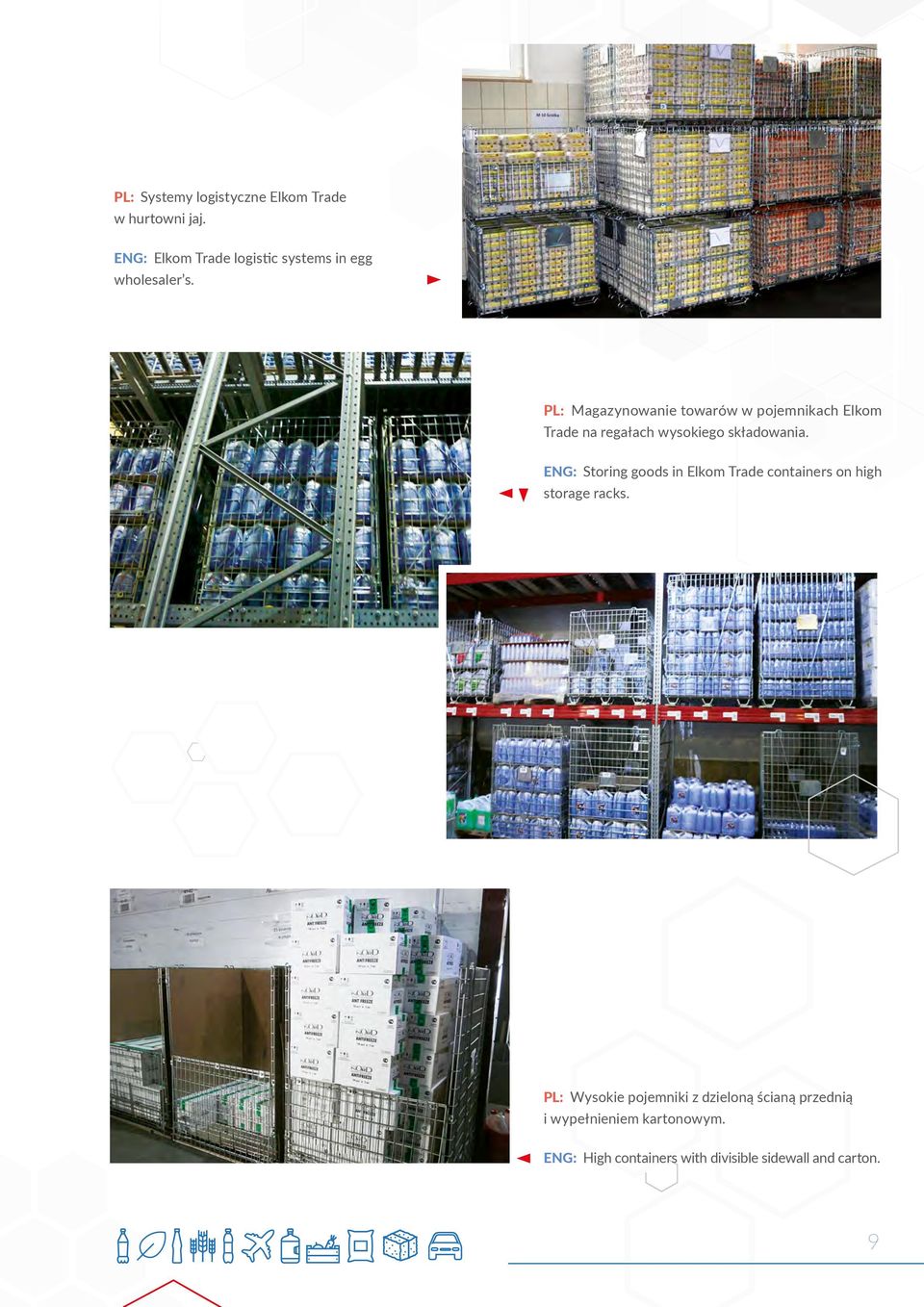 PL: Magazynowanie towarów w pojemnikach Elkom Trade na regałach wysokiego składowania.