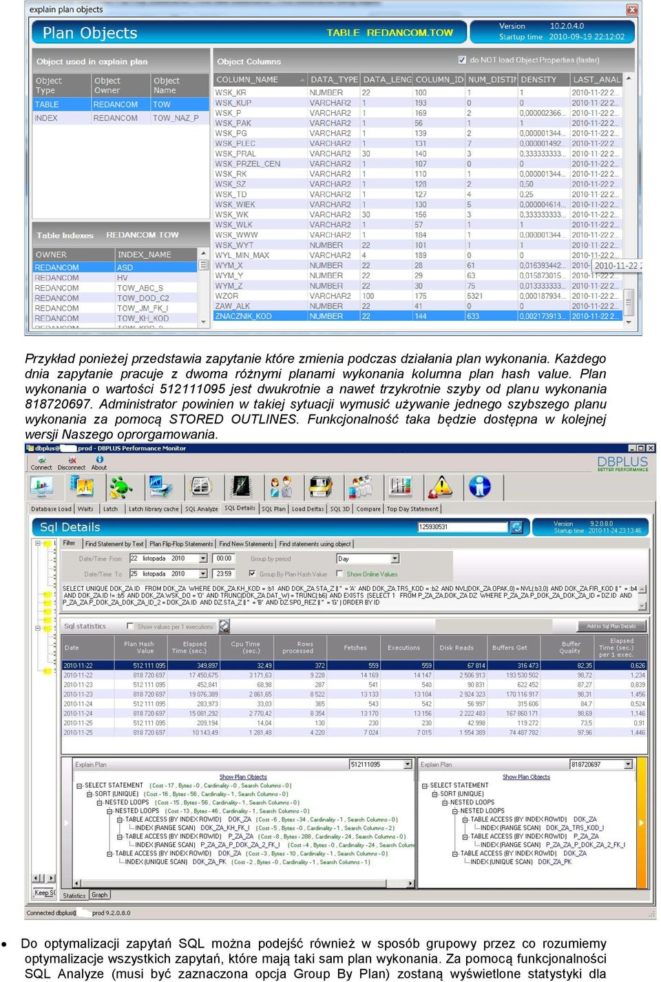 Administrator powinien w takiej sytuacji wymusić używanie jednego szybszego planu wykonania za pomocą STORED OUTLINES.