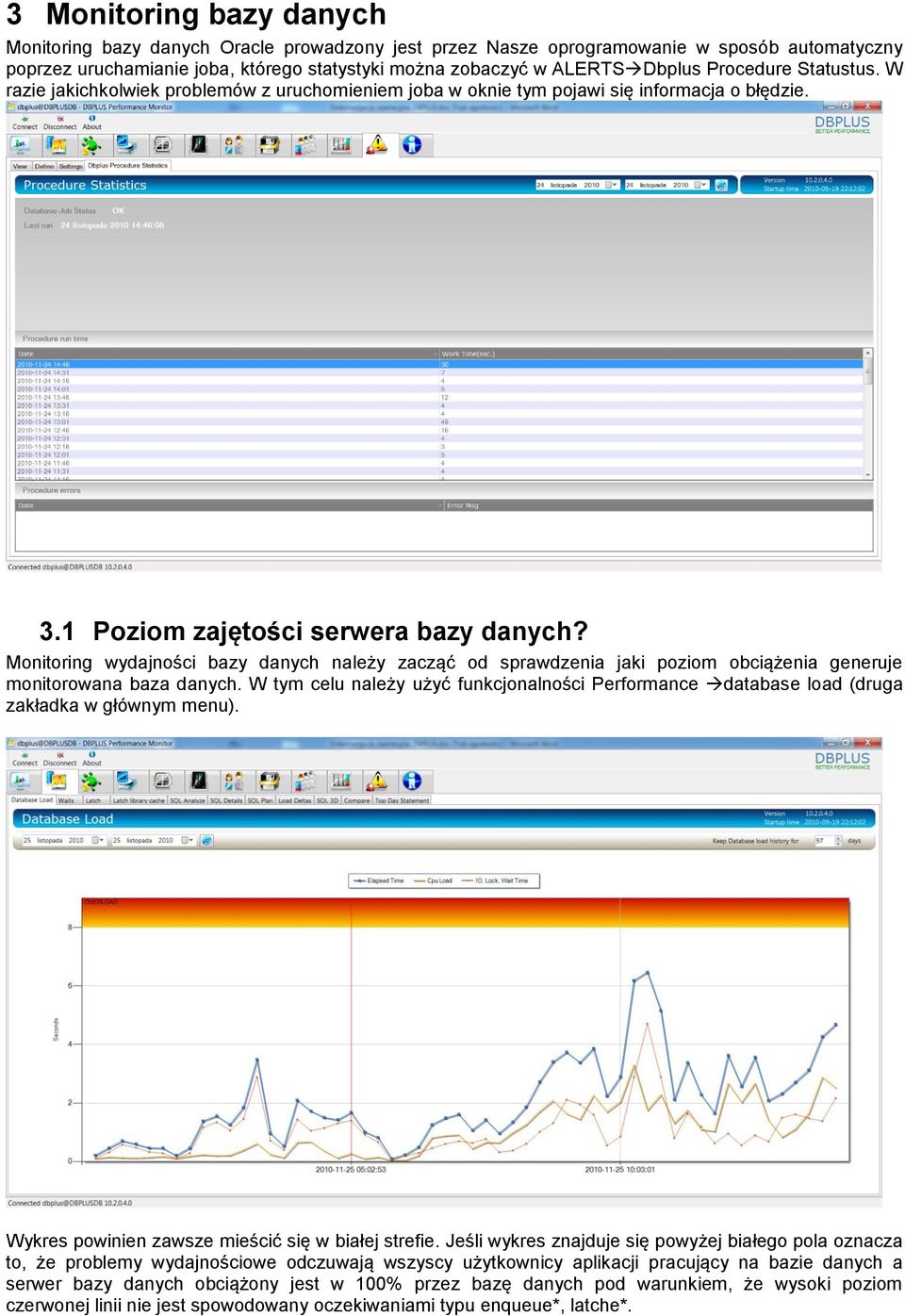 Monitoring wydajności bazy danych należy zacząć od sprawdzenia jaki poziom obciążenia generuje monitorowana baza danych.