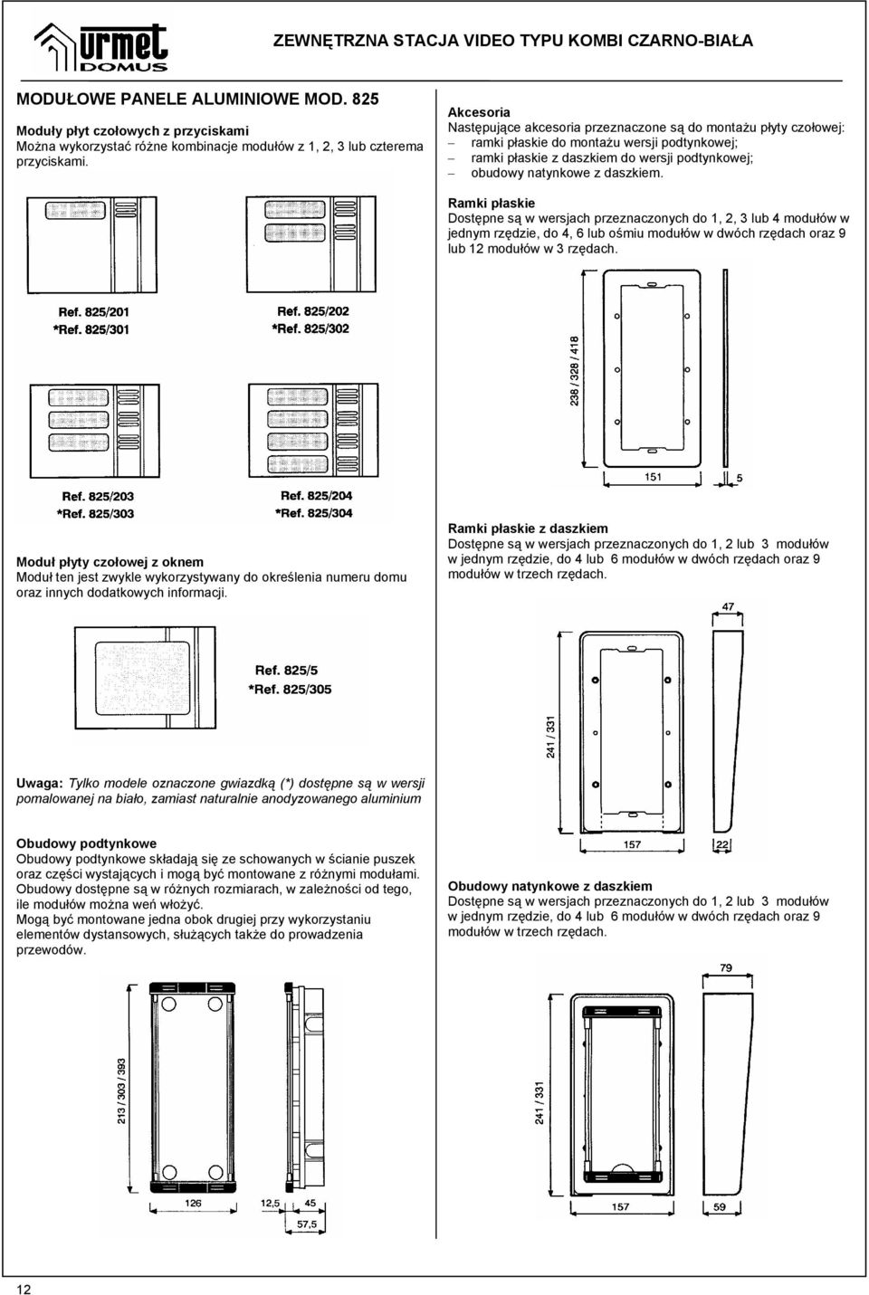 Ramki płaskie Dostępne są w wersjach przeznaczonych do 1, 2, 3 lub 4 modułów w jednym rzędzie, do 4, 6 lub ośmiu modułów w dwóch rzędach oraz 9 lub 12 modułów w 3 rzędach.