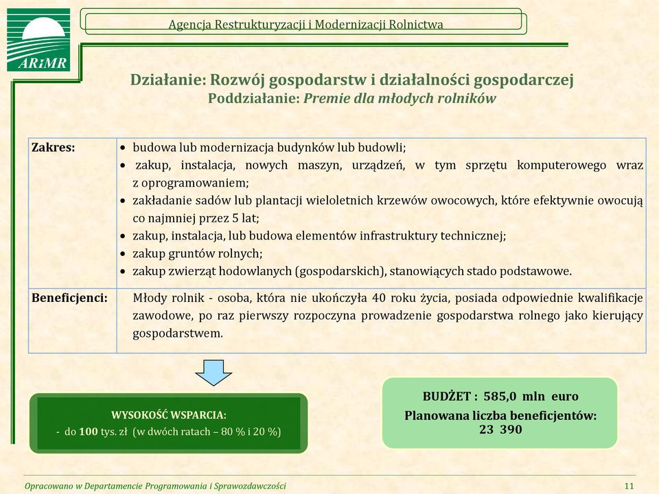 instalacja, lub budowa elementów infrastruktury technicznej; zakup gruntów rolnych; zakup zwierząt hodowlanych (gospodarskich), stanowiących stado podstawowe.