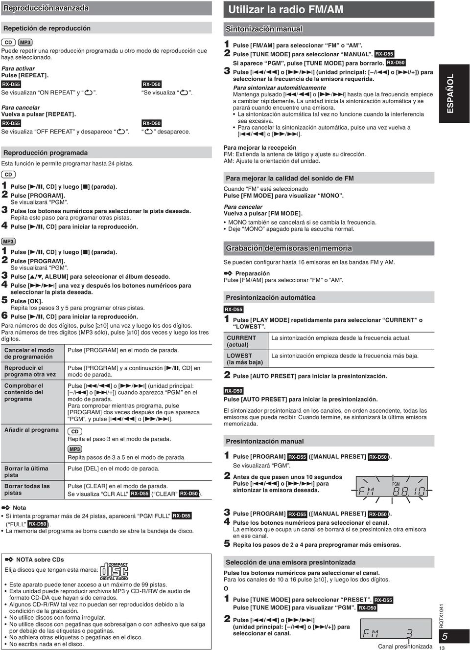 2 Pulse [TUNE MODE] para seleccionar MANUAL. Si aparece PGM, pulse [TUNE MODE] para borrarlo.