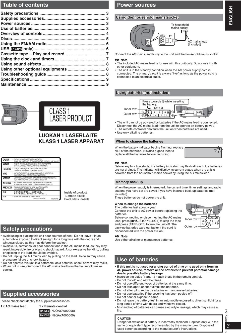 .. 9 Power sources Using the household mains socket To household mains socket AC mains lead (included) Connect the AC mains lead fi rmly to the unit and the household mains socket.