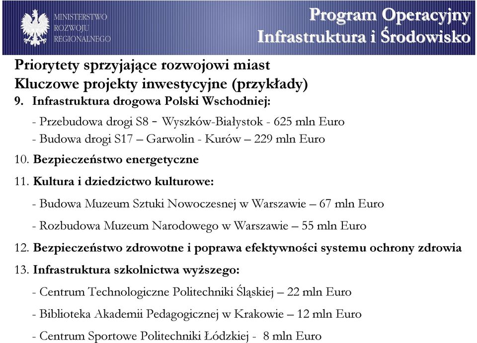 Kultura i dziedzictwo kulturowe: Program Operacyjny Infrastruktura i Środowisko - Budowa Muzeum Sztuki Nowoczesnej w Warszawie 67 mln Euro - Rozbudowa Muzeum Narodowego w Warszawie 55 mln