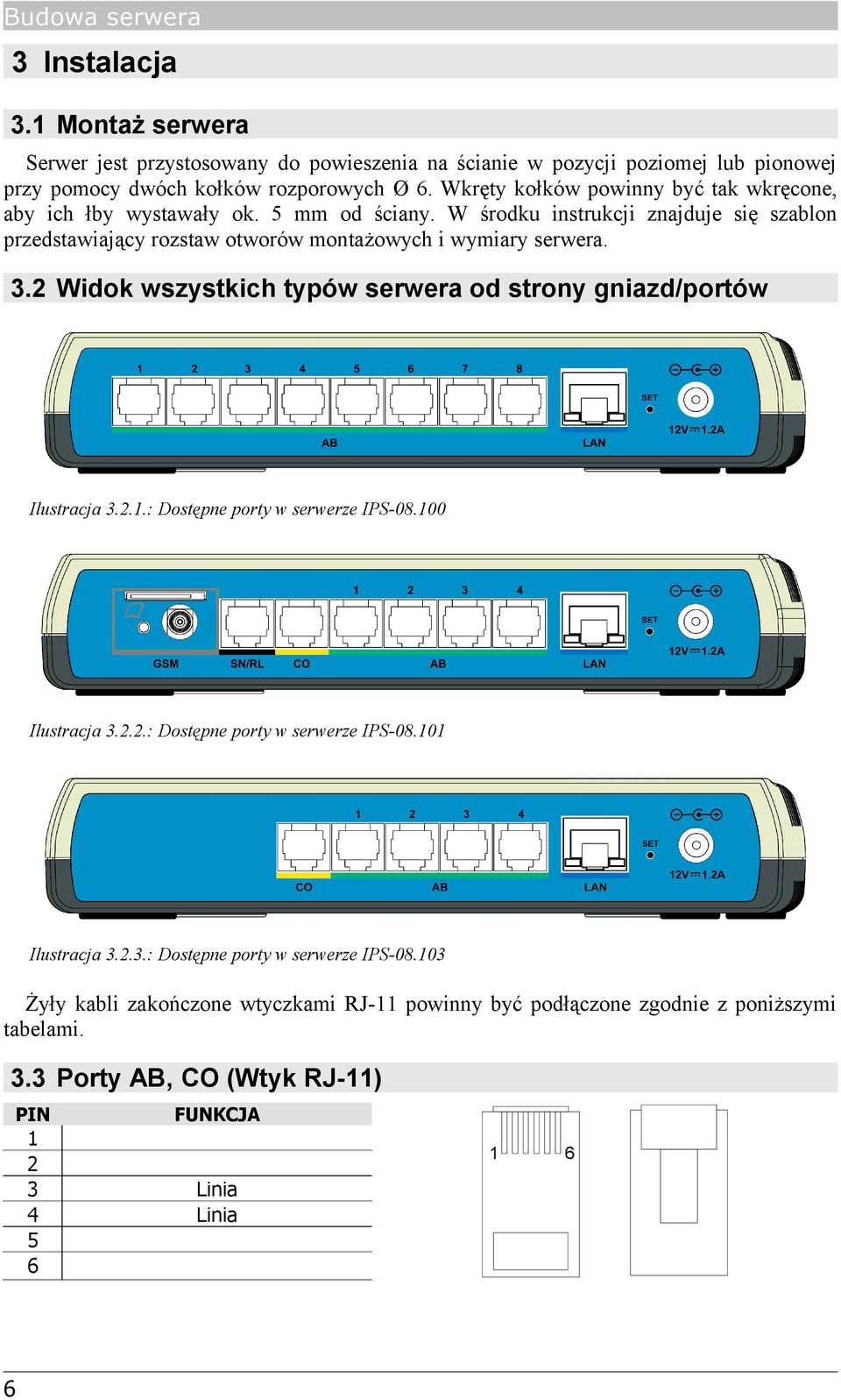 2 Widok wszystkich typów serwera od strony gniazd/portów Ilustracja 3.2.1.: Dostępne porty w serwerze IPS-08.