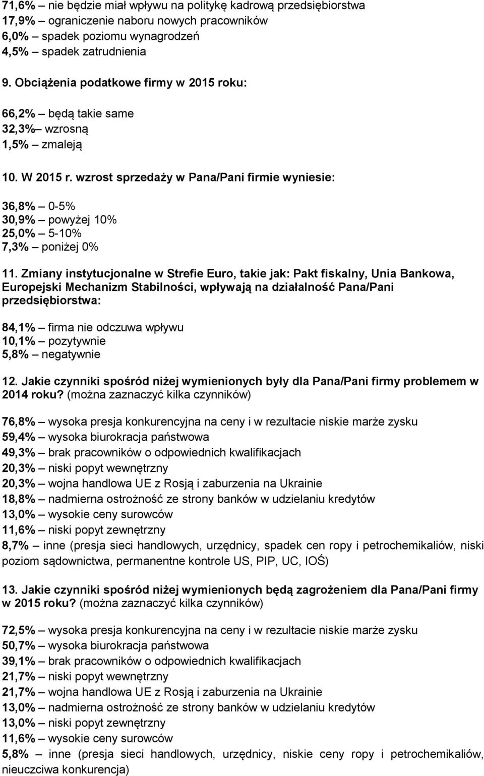 wzrost sprzedaży w Pana/Pani firmie wyniesie: 36,8% 0-5% 30,9% powyżej 10% 25,0% 5-10% 7,3% poniżej 0% 11.