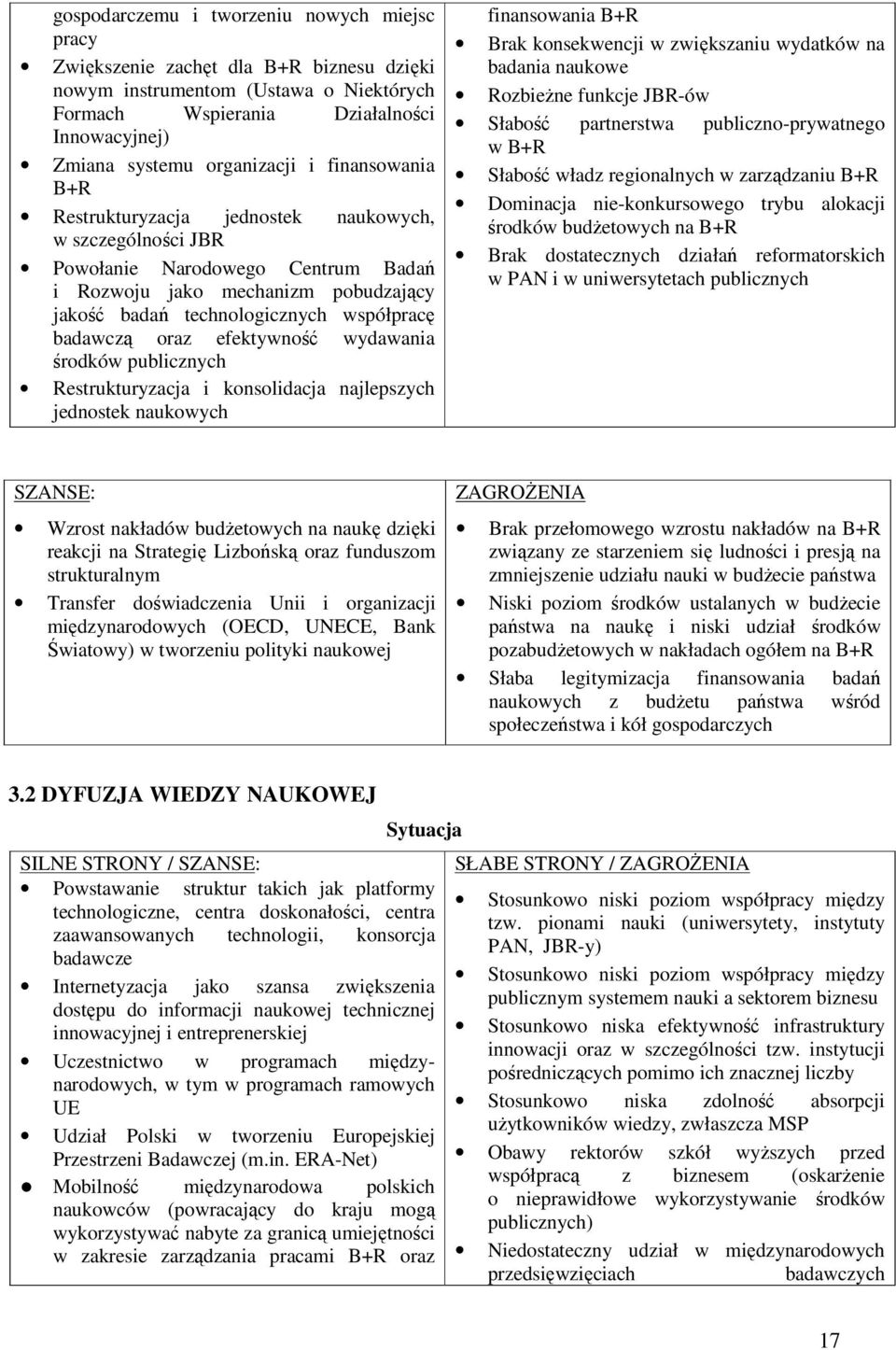 współpracę badawczą oraz efektywność wydawania środków publicznych Restrukturyzacja i konsolidacja najlepszych jednostek naukowych finansowania B+R Brak konsekwencji w zwiększaniu wydatków na badania