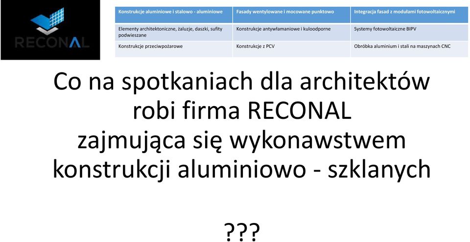 kuloodporne Systemy fotowoltaiczne BIPV Konstrukcje przeciwpożarowe Konstrukcje z PCV Obróbka aluminium i stali na