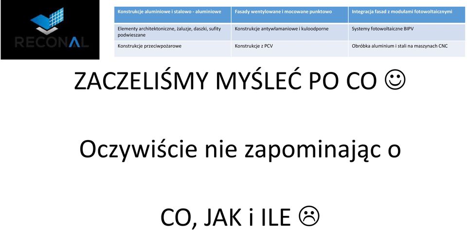 antywłamaniowe i kuloodporne Systemy fotowoltaiczne BIPV Konstrukcje przeciwpożarowe Konstrukcje z PCV