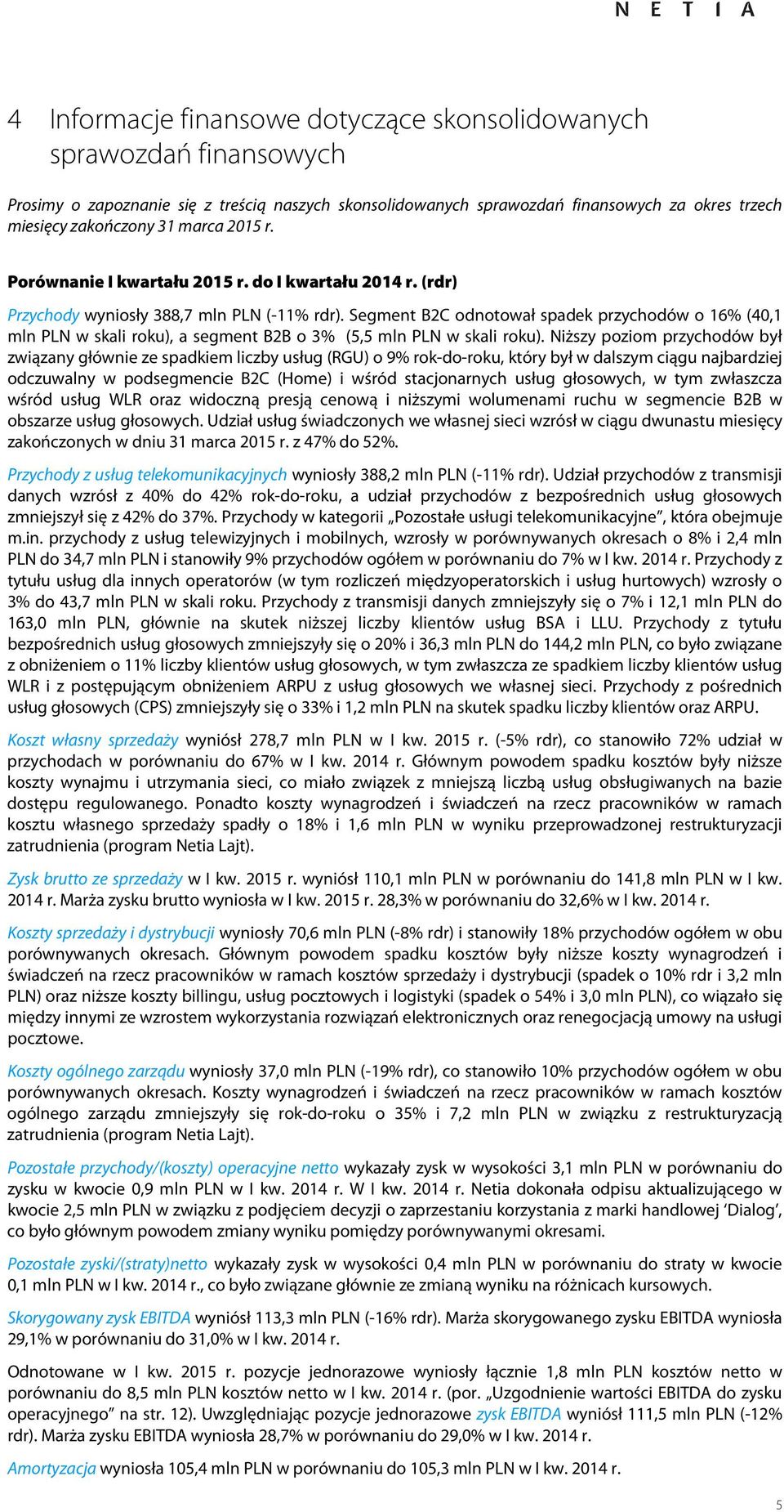 Segment B2C odnotował spadek przychodów o 16% (40,1 mln PLN w skali roku), a segment B2B o 3% (5,5 mln PLN w skali roku).