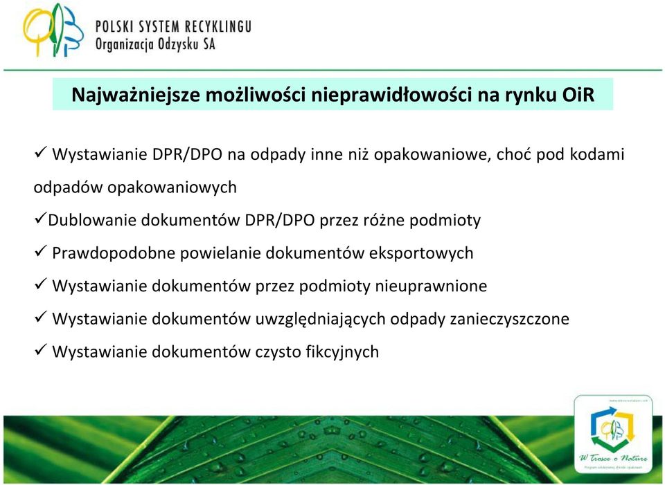 podmioty Prawdopodobne powielanie dokumentów eksportowych Wystawianie dokumentów przez podmioty