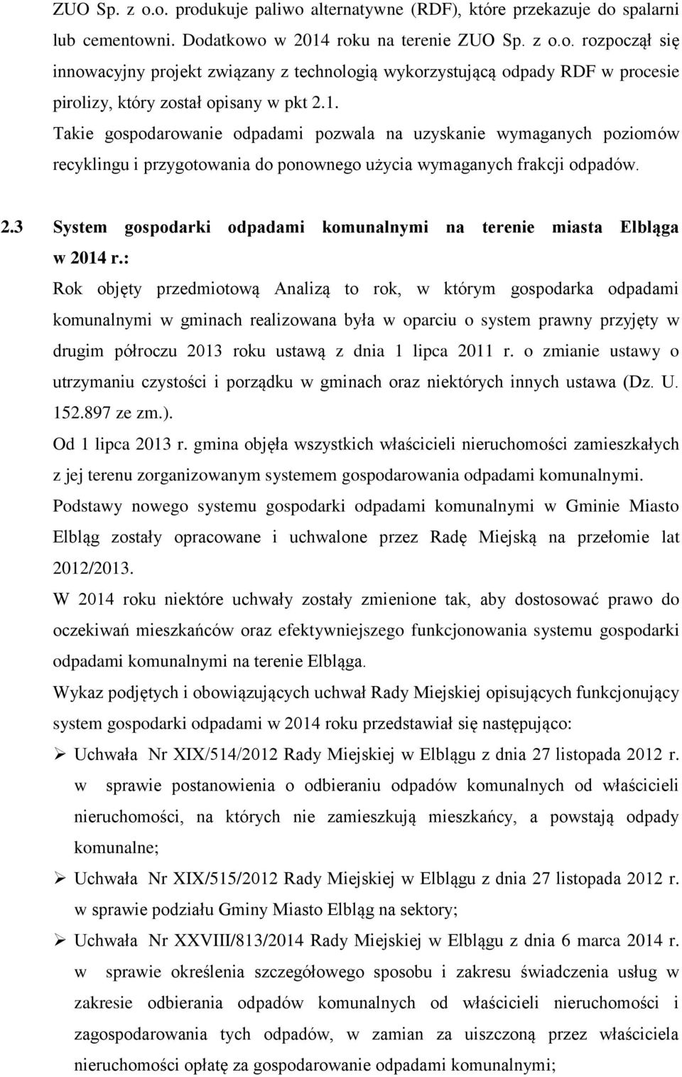3 System gospodarki odpadami komunalnymi na terenie miasta Elbląga w 2014 r.