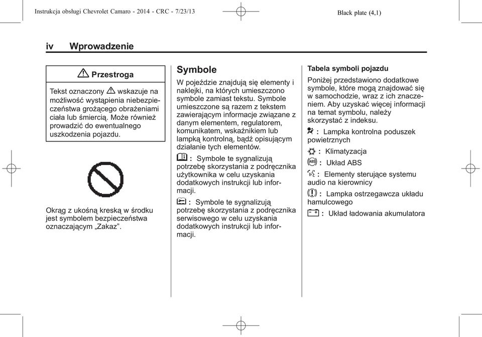 Symbole W pojeździe znajdują się elementy i naklejki, na których umieszczono symbole zamiast tekstu.