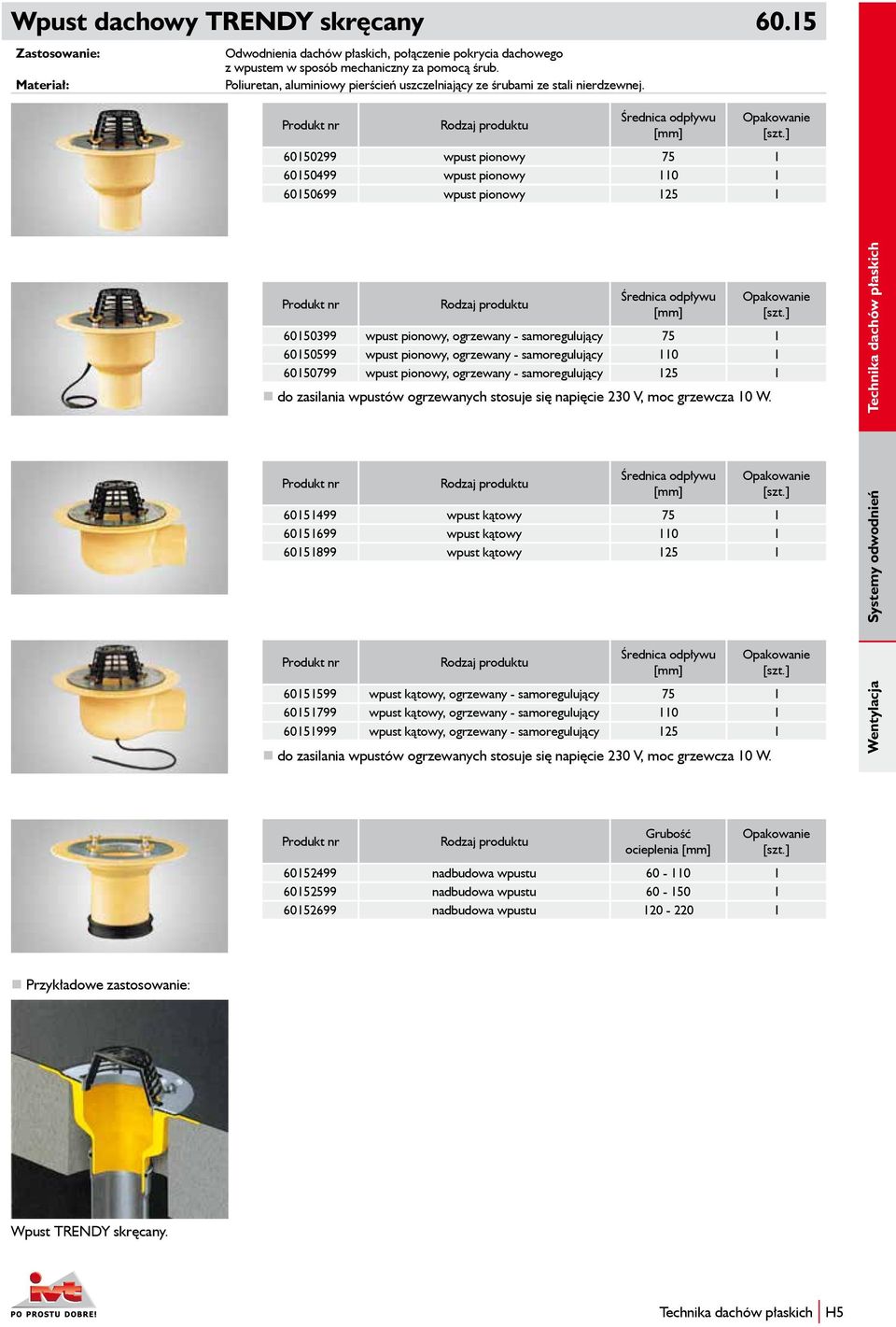 60150299 wpust pionowy 75 1 60150499 wpust pionowy 110 1 60150699 wpust pionowy 125 1 60150399 wpust pionowy, ogrzewany - samoregulujący 75 1 60150599 wpust pionowy, ogrzewany - samoregulujący 110 1