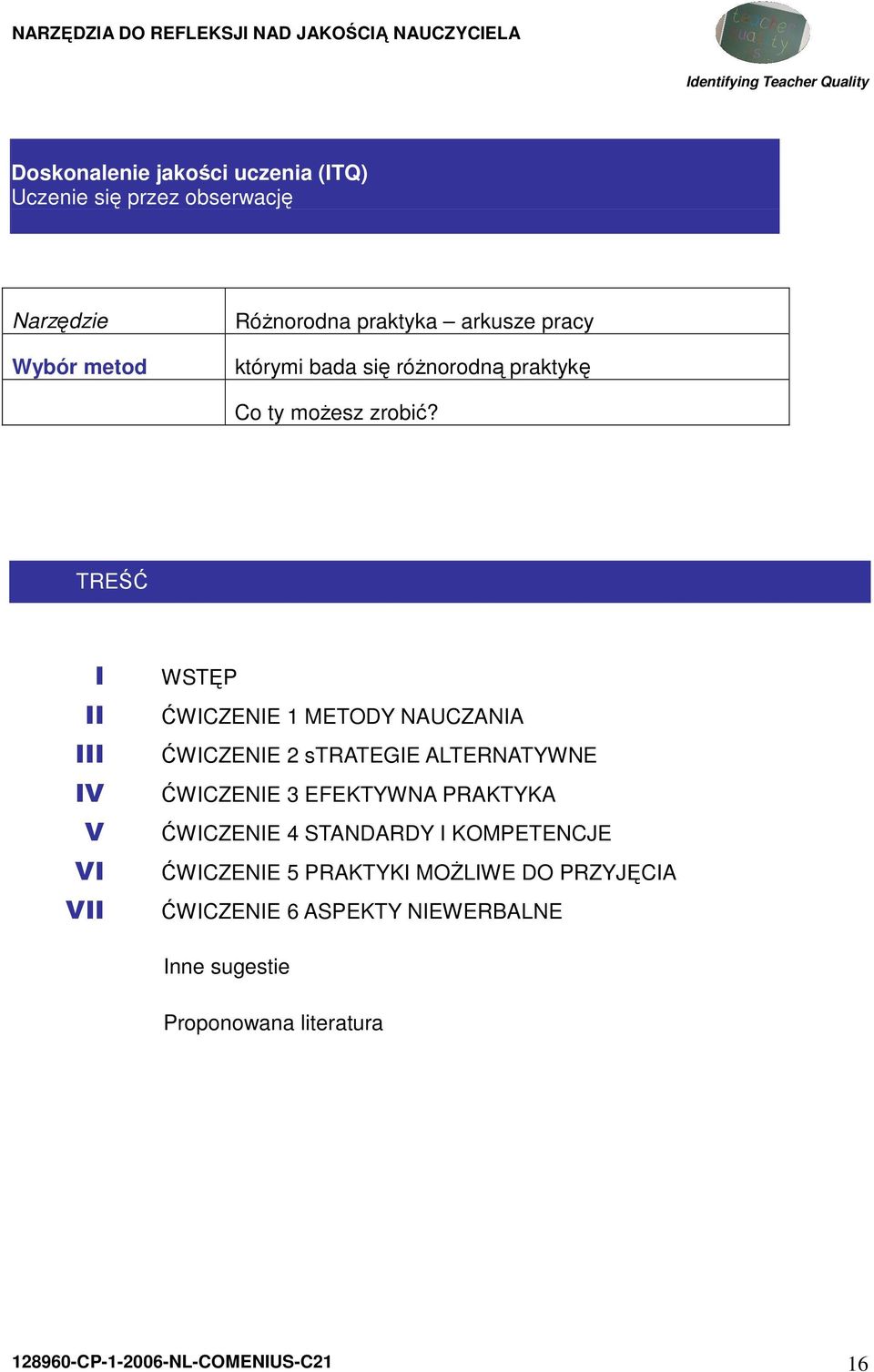 TREŚĆ I II III IV V VI VII WSTĘP ĆWICZENIE 1 METODY NAUCZANIA ĆWICZENIE 2 strategie ALTERNATYWNE ĆWICZENIE 3 EFEKTYWNA