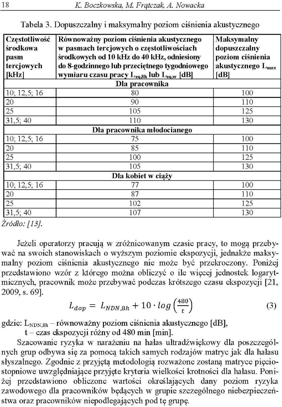 środkowych od 10 khz do 40 khz, odniesiony poziom ciśnienia tercjowych do 8-godzinnego lub przeciętnego tygodniowego akustycznego Lmax fkhzl wymiaru czasu pracy L.q.