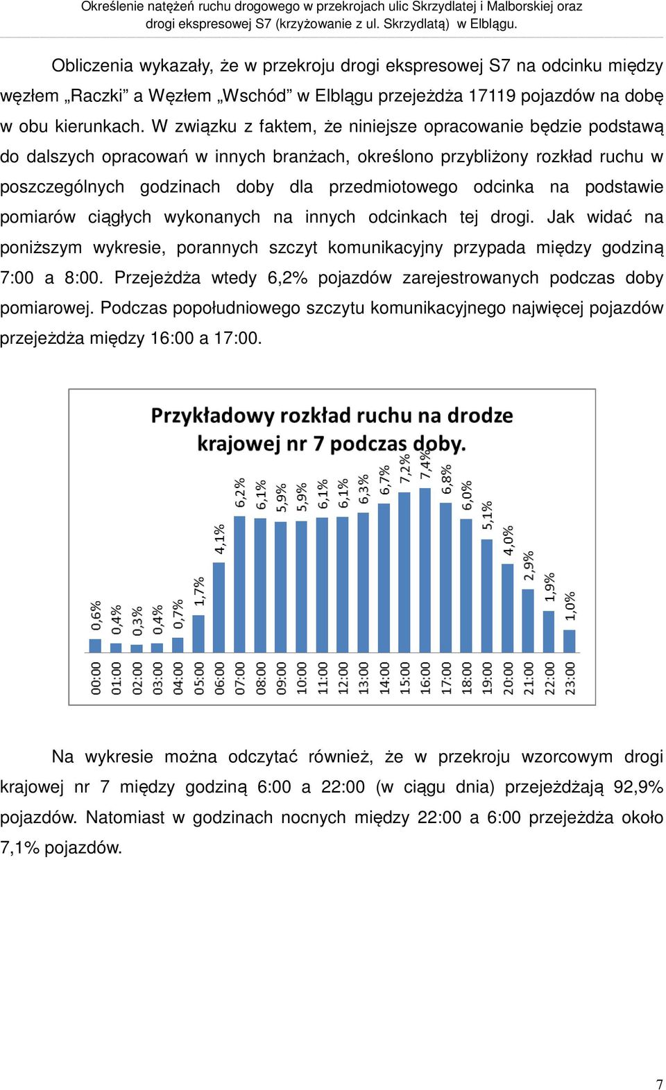 W związku z faktem, że niniejsze opracowanie będzie podstawą do dalszych opracowań w innych branżach, określono przybliżony rozkład ruchu w poszczególnych godzinach doby dla przedmiotowego odcinka na