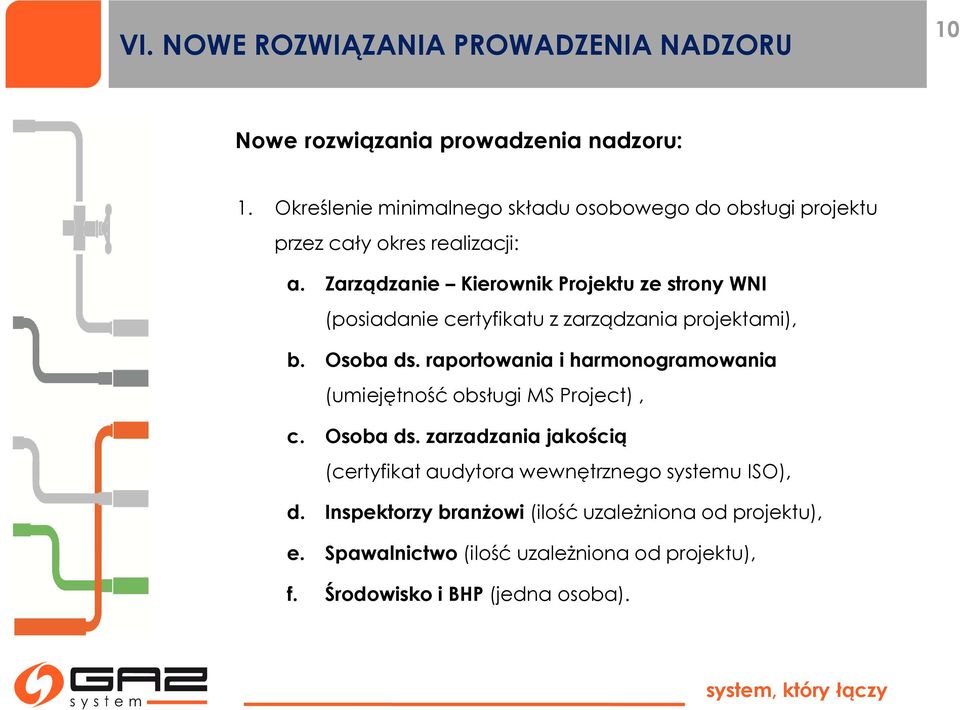 Zarządzanie Kierownik Projektu ze strony WNI (posiadanie certyfikatu z zarządzania projektami), b. Osoba ds.