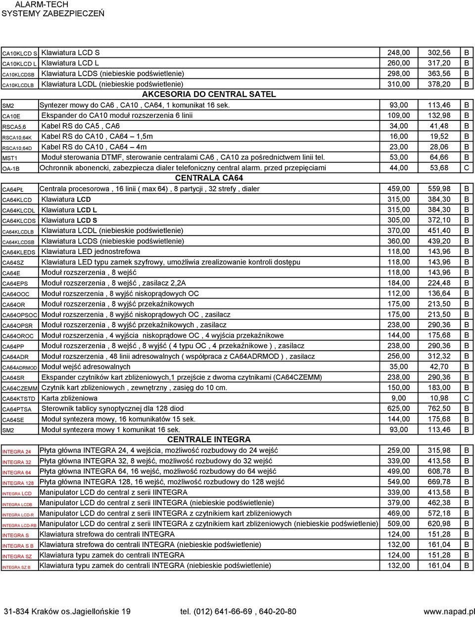 93,00 113,46 B CA10E Ekspander do CA10 moduł rozszerzenia 6 linii 109,00 132,98 B RSCA5,6 Kabel RS do CA5, CA6 34,00 41,48 B RSCA10,64K Kabel RS do CA10, CA64 1,5m 16,00 19,52 B RSCA10,64D Kabel RS