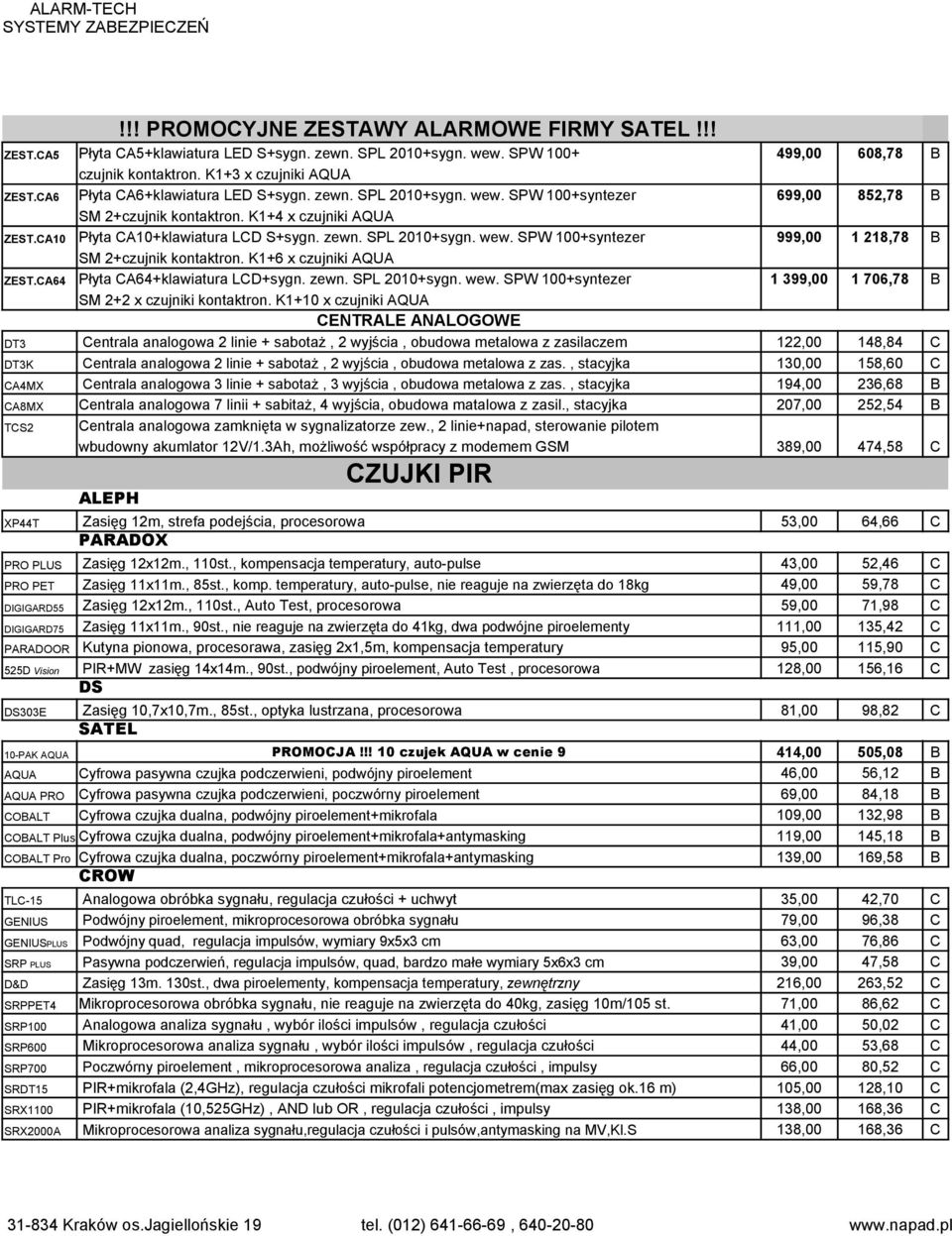 K1+6 x czujniki AQUA ZEST.CA64 Płyta CA64+klawiatura LCD+sygn. zewn. SPL 2010+sygn. wew. SPW 100+syntezer 1 399,00 1 706,78 B SM 2+2 x czujniki kontaktron.