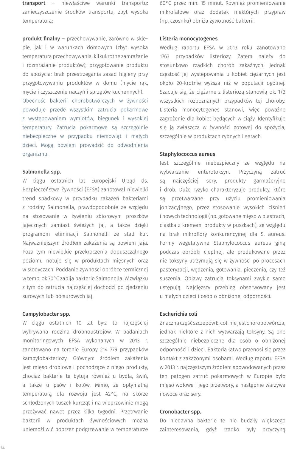 produkt finalny przechowywanie, zarówno w sklepie, jak i w warunkach domowych (zbyt wysoka temperatura przechowywania, kilkukrotne zamrażanie i rozmrażanie produktów); przygotowanie produktu do