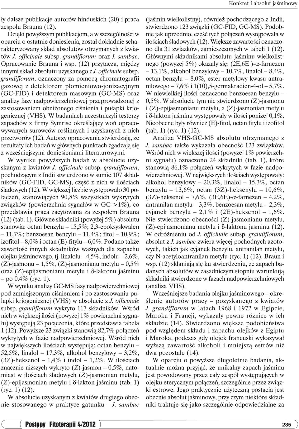 sambac. Opracowanie Brauna i wsp. (12) przytacza, między innymi skład absolutu uzyskanego z J. officinale subsp.