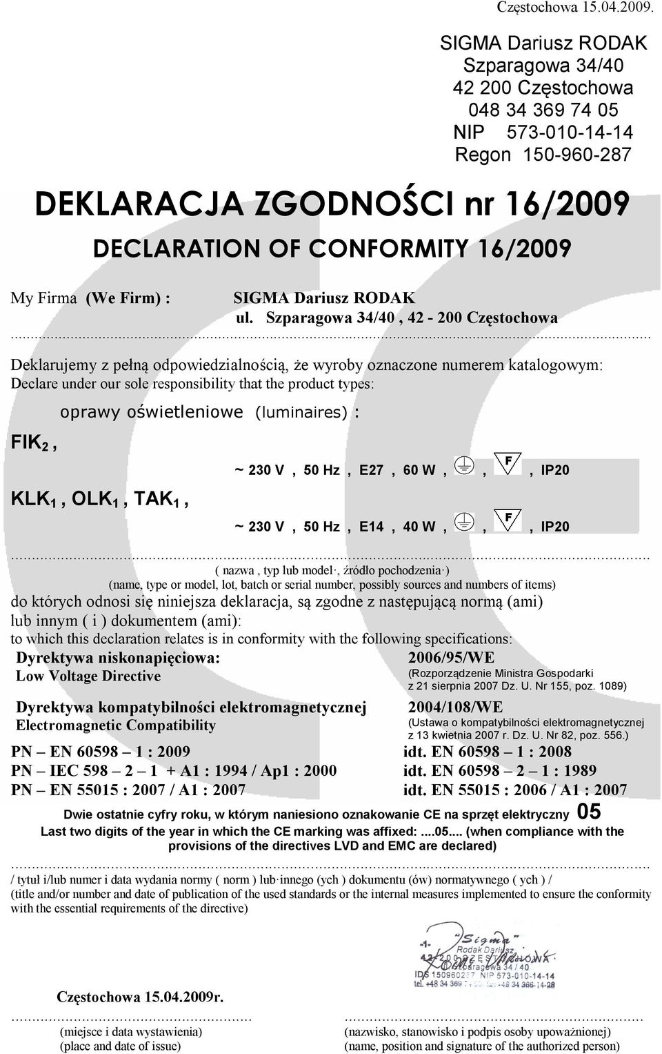 naniesiono oznakowanie CE na sprzęt elektryczny 05 Last two digits of