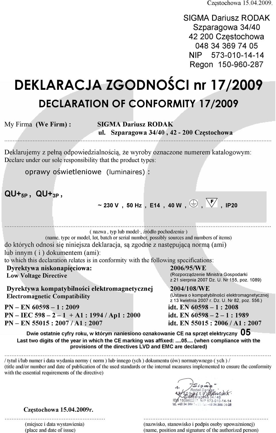 oznakowanie CE na sprzęt elektryczny 05 Last two digits of the year