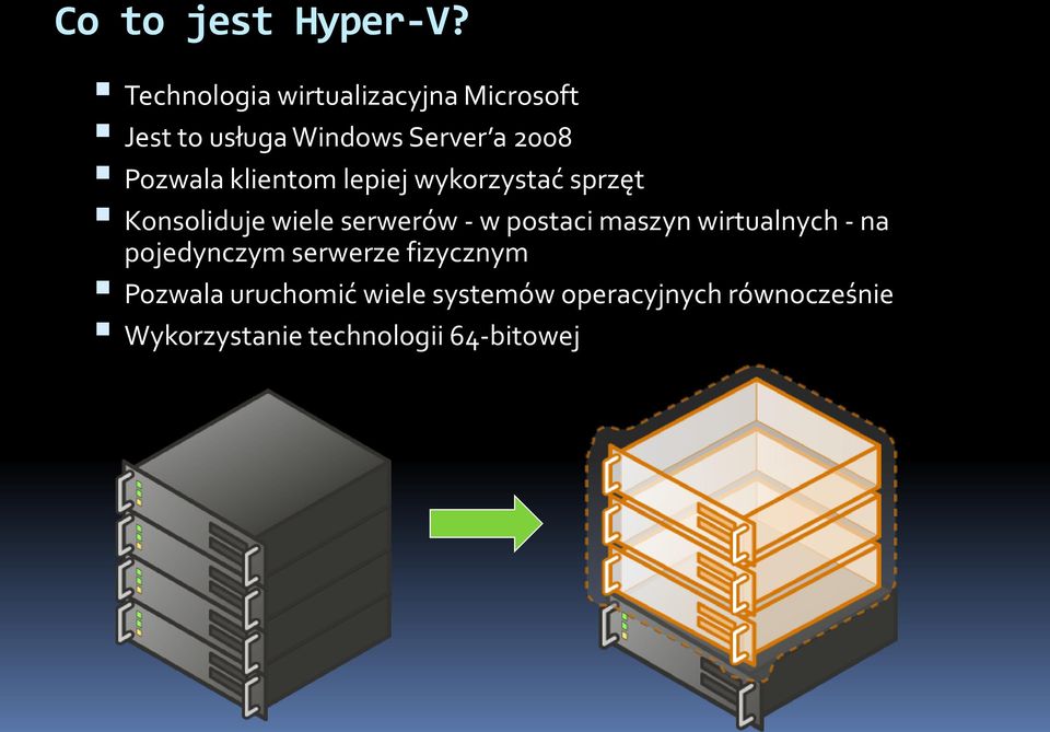 Pozwala klientom lepiej wykorzystać sprzęt Konsoliduje wiele serwerów - w postaci