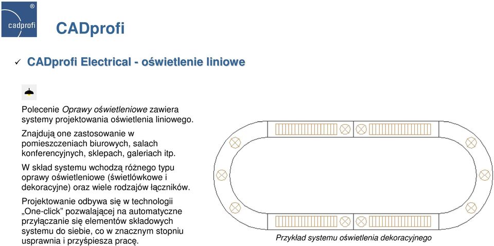 W skład systemu wchodzą róŝnego typu oprawy oświetleniowe (świetlówkowe i dekoracyjne) oraz wiele rodzajów łączników.