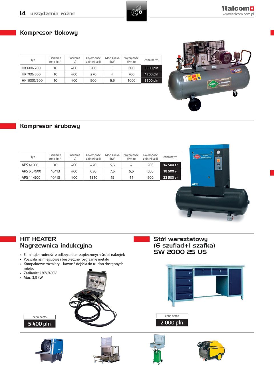 1000/500 10 400 500 5,5 1000 6500 pln Kompresor śrubowy Typ Ciśnienie max (bar) Zasilanie (V) Pojemność zbiornika (l) Moc silnika (kw) Wydajność (l/min) Pojemność zbiornika (l) APS 4/200 10 400 470