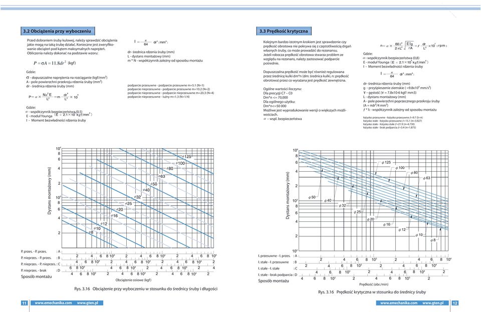 8dr 2 (kgf) Gdzie: σ - dopuszczalne naprężenia na rozciąganie (kgf/mm2) A - pole powierzchni przekroju rdzenia śruby (mm2) dr - średnica rdzenia śruby (mm) Gdzie: - współczynnik bezpieczeństwa (0,5)