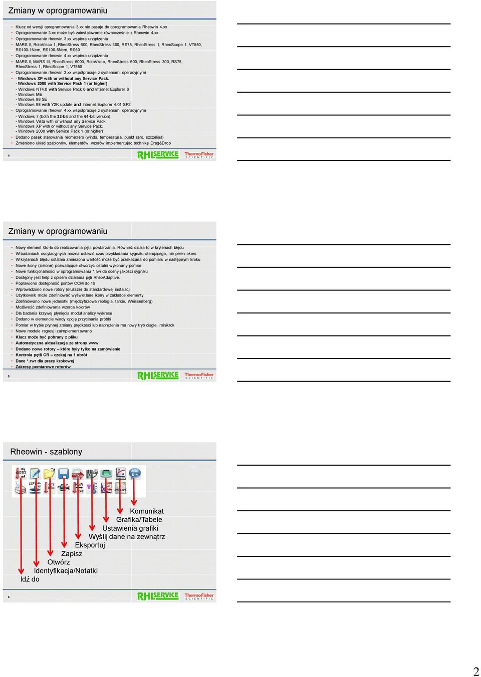 MARS III, RheoStress 6000, RotoVisco, RheoStress 600, RheoStress 300, RS75, RheoStress 1, RheoScope 1, VT550 Oprogramowanie rheowin 3xx współpracuje z systemami operacyjnymi - Windows XP with or