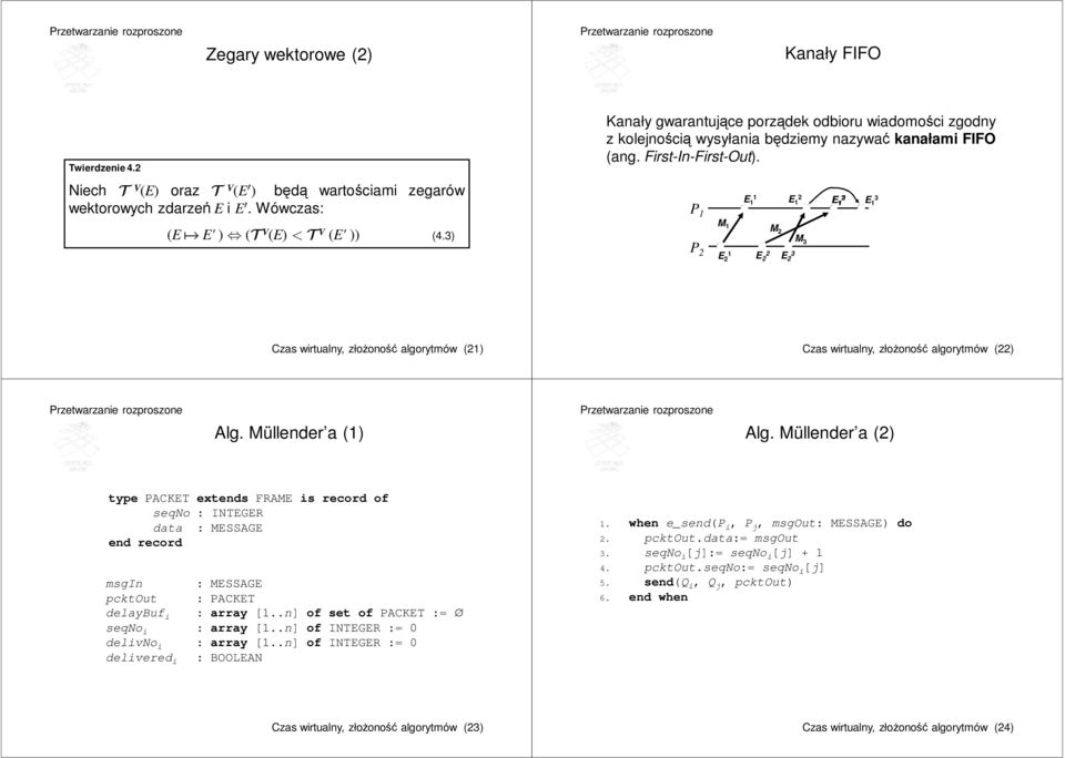 ) P 2 M M2 M 2 2 2 2 Czas wirtualny, złożoność algorytmów (2) Czas wirtualny, złożoność algorytmów (22) Alg. Müllender a () Alg.