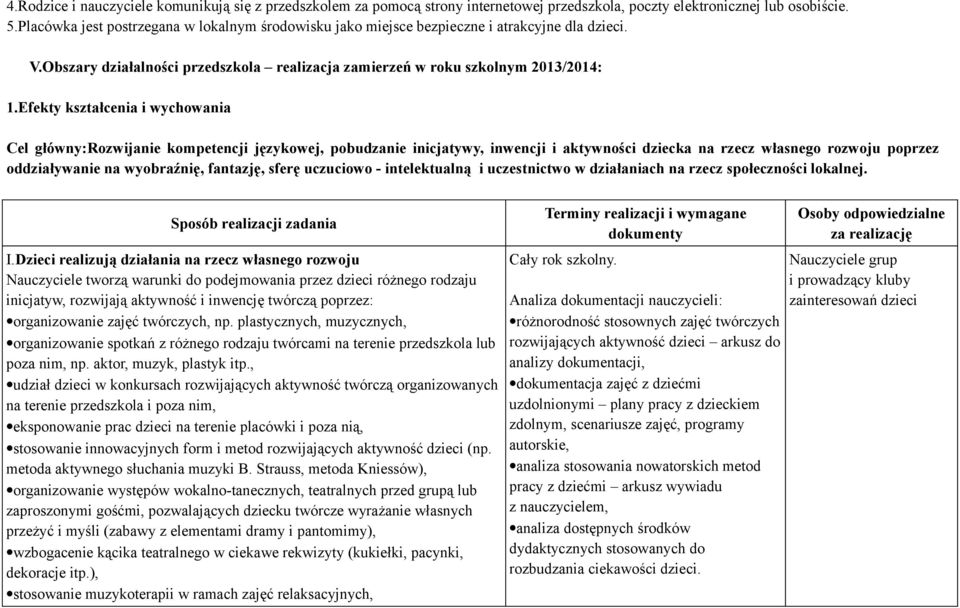 Efekty kształcenia i wychowania Cel główny:rozwijanie kompetencji językowej, pobudzanie inicjatywy, inwencji i aktywności dziecka na rzecz własnego rozwoju poprzez oddziaływanie na wyobraźnię,