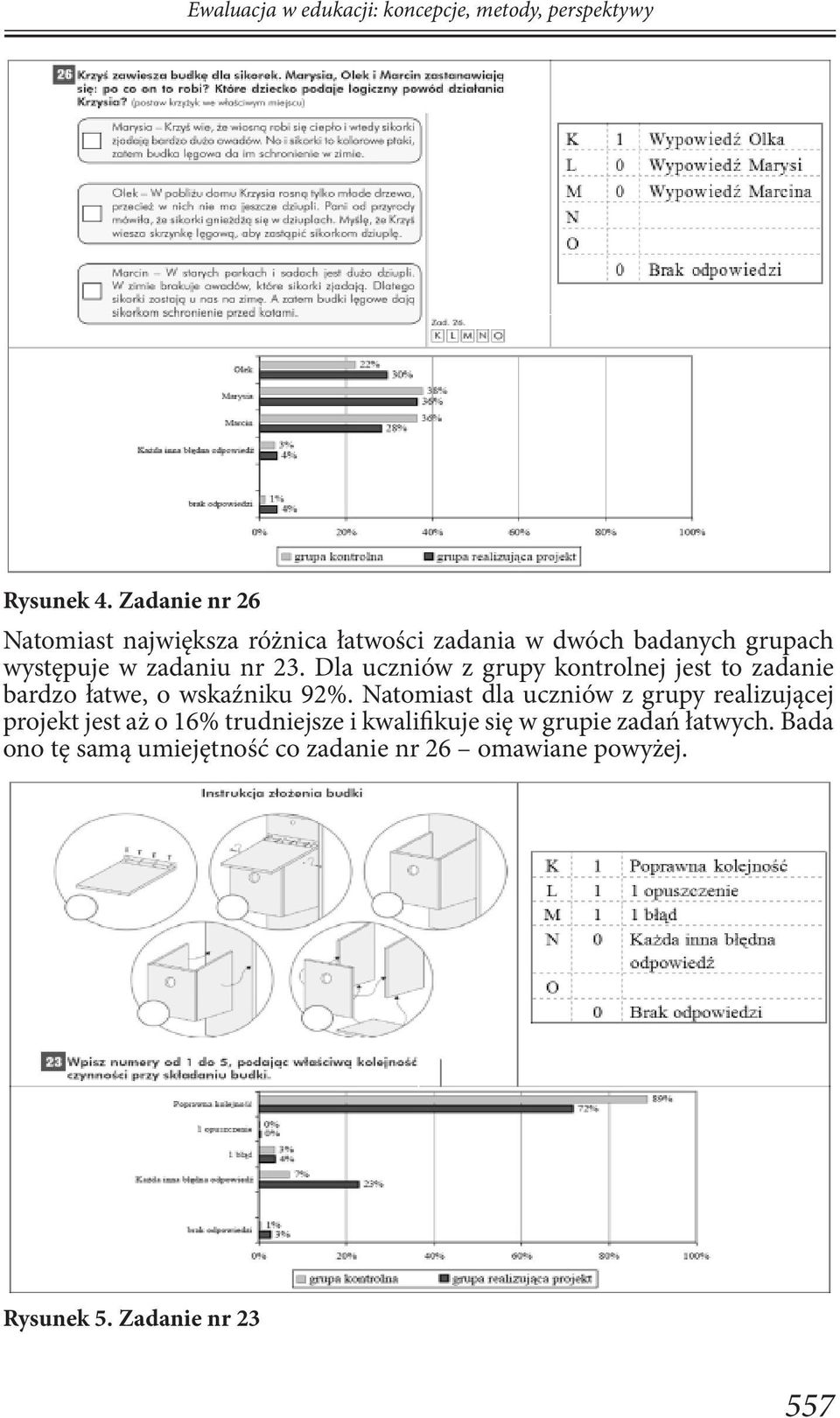 Dla uczniów z grupy kontrolnej jest to zadanie bardzo łatwe, o wskaźniku 92%.