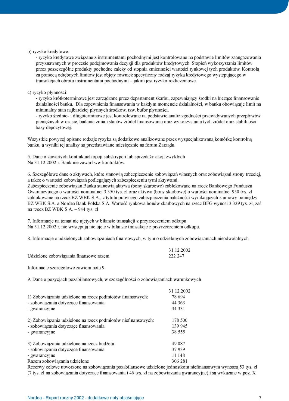 Kontrolą za pomocą odrębnych limitów jest objęty również specyficzny rodzaj ryzyka kredytowego występującego w transakcjach obrotu instrumentami pochodnymi jakim jest ryzyko rozliczeniowe.